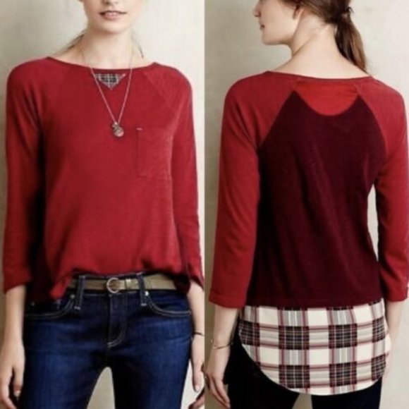 Anthropologie Tops - ANTHROPOLOGIE Little Yellow Button Backstory Tee in Oatmeal/Peach M